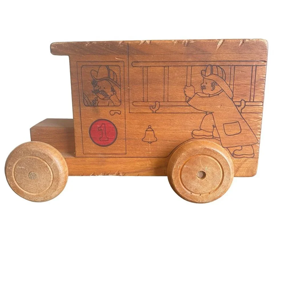 Toystalgia vintage 1979 wooden firetruck bank toy collectible display
